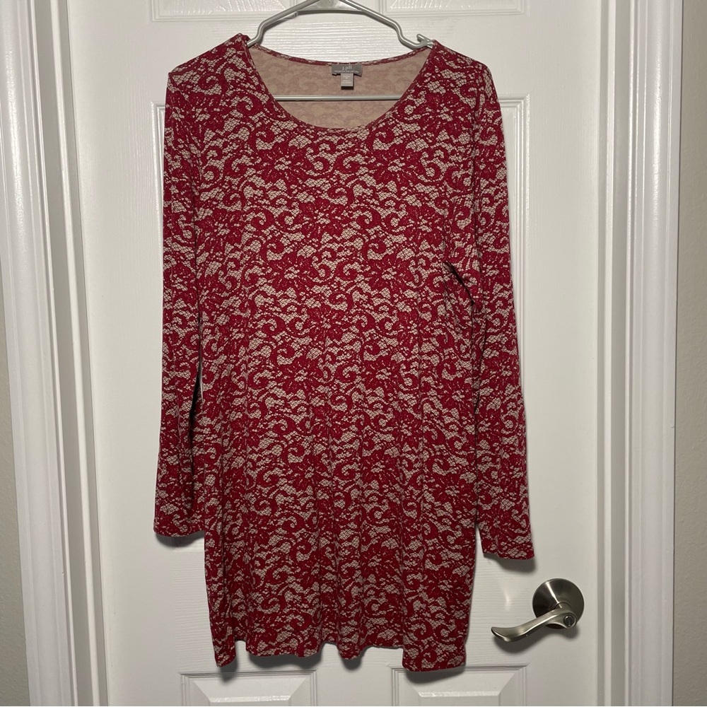 J. Jill Wearable Collection Red Faux Lace Dress Long Sleeve Size Medium